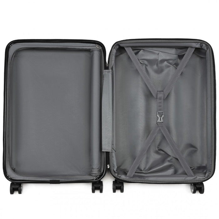 3-Piece Luggage Set Striped Expandable ABS+PC Suitcase with Four Spinner Wheels – 20/24/28-Inch – Black