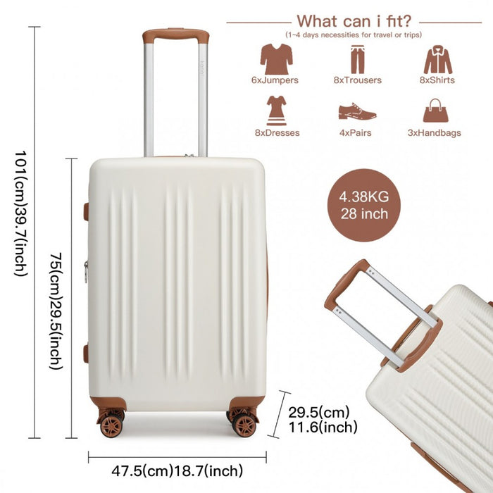 Striped Check-In Suitcase Expandable ABS+PC Luggage with Four Spinner Wheels TSA Lock – 28-Inch – Cream and Brown