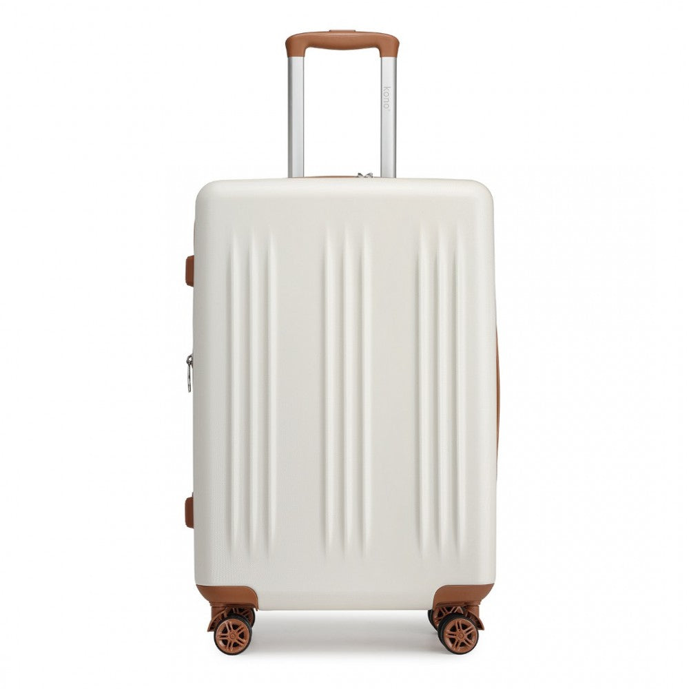 Striped Check-In Suitcase Expandable ABS+PC Luggage with Four Spinner Wheels TSA Lock – 24-Inch – Cream and Brown