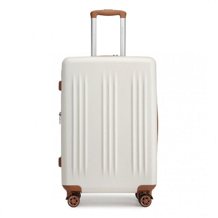 Striped Check-In Suitcase Expandable ABS+PC Luggage with Four Spinner Wheels TSA Lock – 24-Inch – Cream and Brown