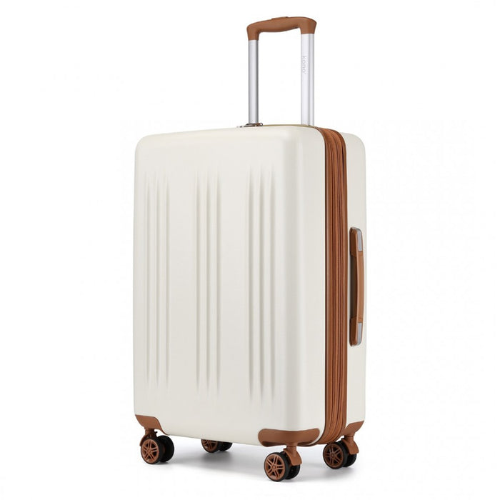 Striped Check-In Suitcase Expandable ABS+PC Luggage with Four Spinner Wheels TSA Lock – 24-Inch – Cream and Brown