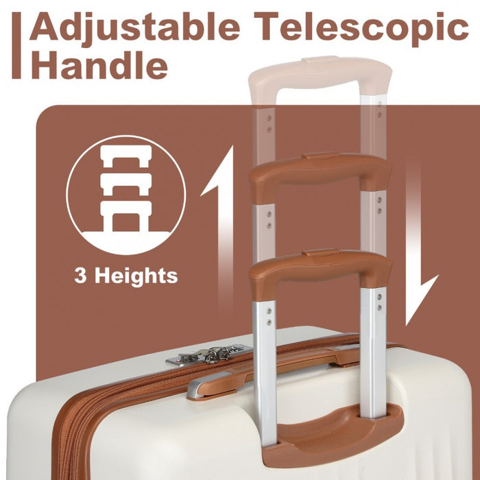 Striped Check-In Suitcase Expandable ABS+PC Luggage with Four Spinner Wheels TSA Lock – 28-Inch – Cream and Brown