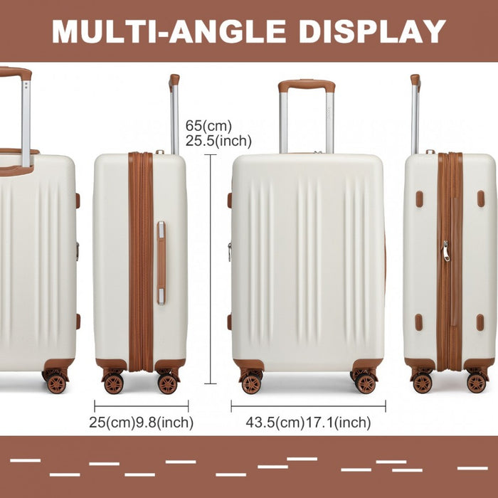 Striped Check-In Suitcase Expandable ABS+PC Luggage with Four Spinner Wheels TSA Lock – 24-Inch – Cream and Brown