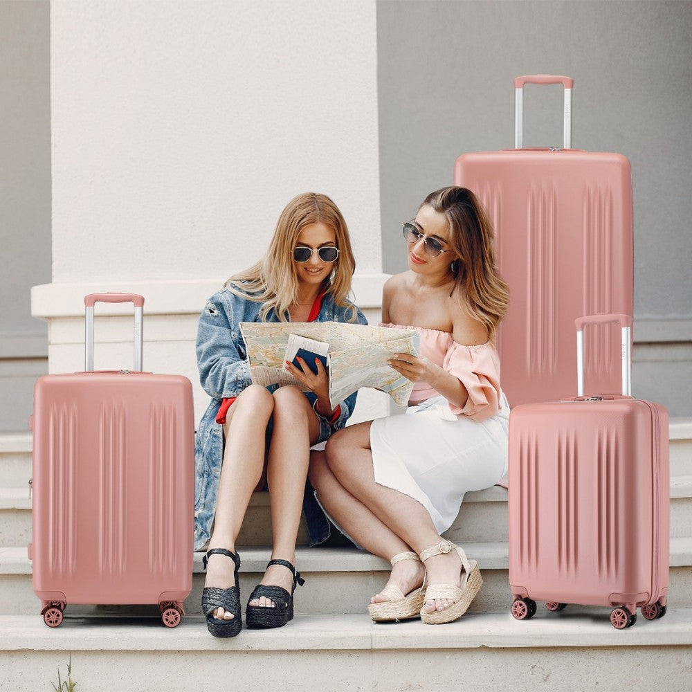 3-Piece Luggage Set Striped Expandable ABS+PC Suitcase with Four Spinner Wheels – 20/24/28-Inch – Nude