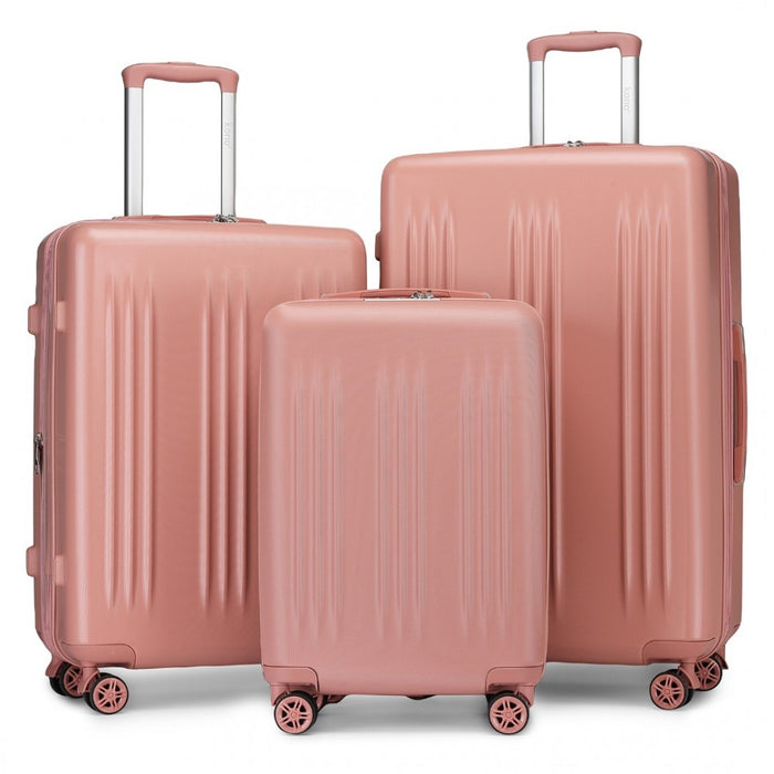 3-Piece Luggage Set Striped Expandable ABS+PC Suitcase with Four Spinner Wheels – 20/24/28-Inch – Nude