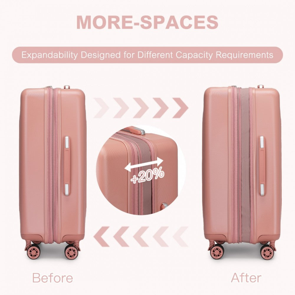 3-Piece Luggage Set Striped Expandable ABS+PC Suitcase with Four Spinner Wheels – 20/24/28-Inch – Nude