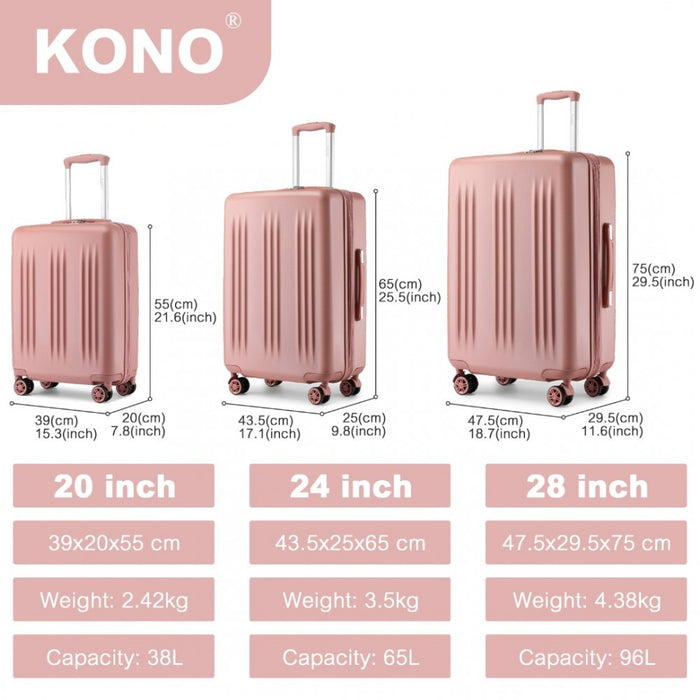 3-Piece Luggage Set Striped Expandable ABS+PC Suitcase with Four Spinner Wheels – 20/24/28-Inch – Nude