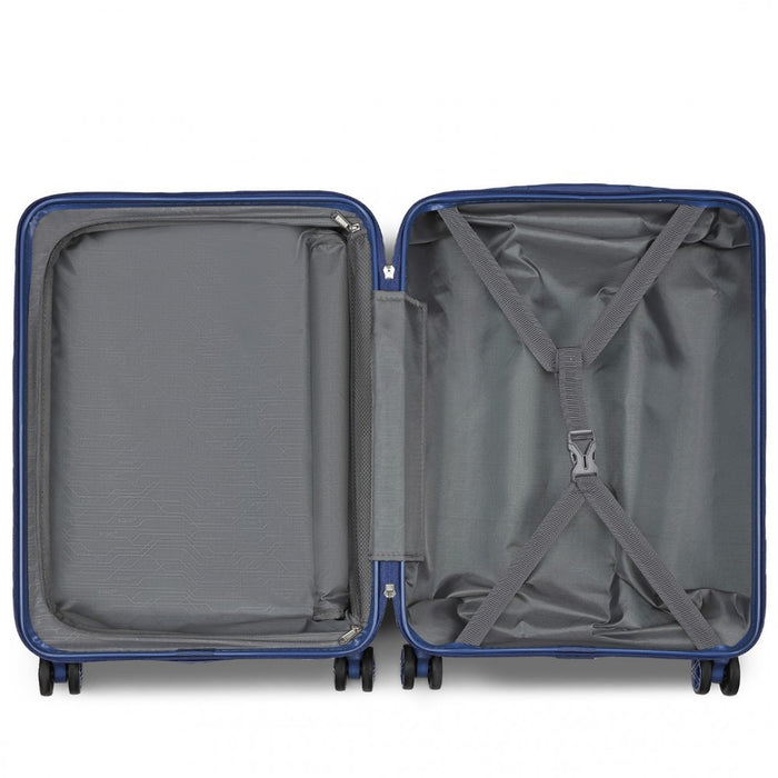 Striped Carry-On Suitcase ABS+PC Luggage with Four Spinner Wheels and TSA Lock – 20-Inch – Navy