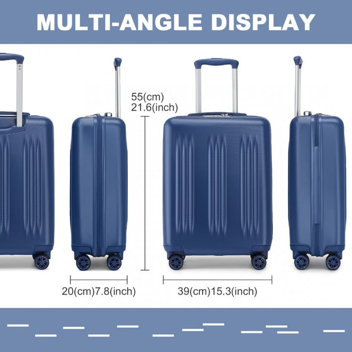 Striped Carry-On Suitcase ABS+PC Luggage with Four Spinner Wheels and TSA Lock – 20-Inch – Navy
