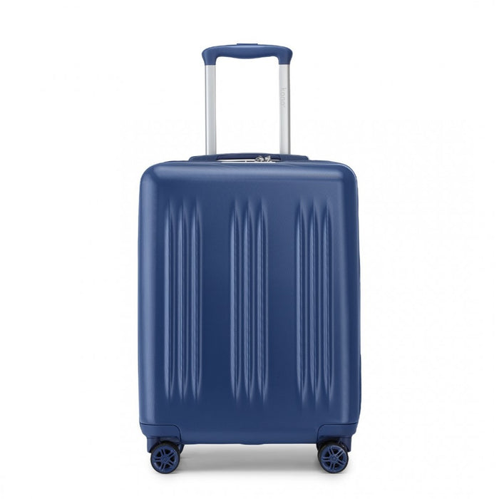 Striped Carry-On Suitcase ABS+PC Luggage with Four Spinner Wheels and TSA Lock – 20-Inch – Navy