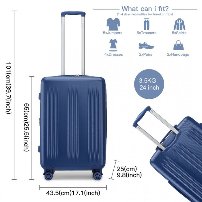 Striped Check-In Suitcase Expandable ABS+PC Luggage with Four Spinner Wheels TSA Lock – 24-Inch – Navy