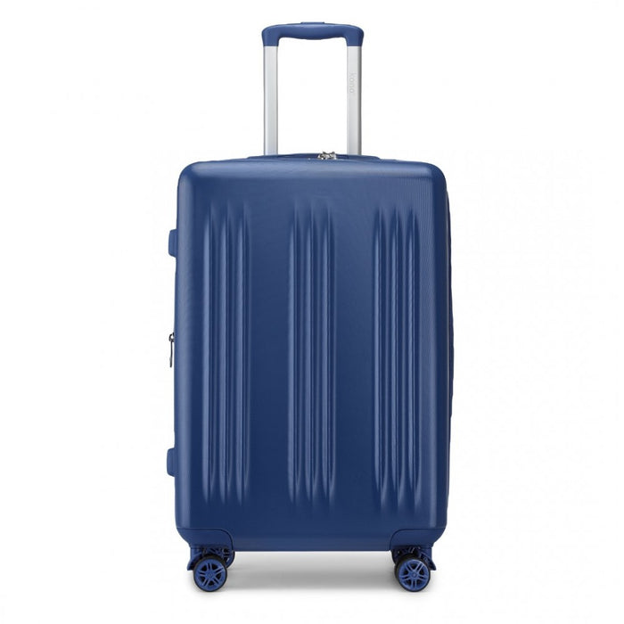 Striped Check-In Suitcase Expandable ABS+PC Luggage with Four Spinner Wheels TSA Lock – 24-Inch – Navy