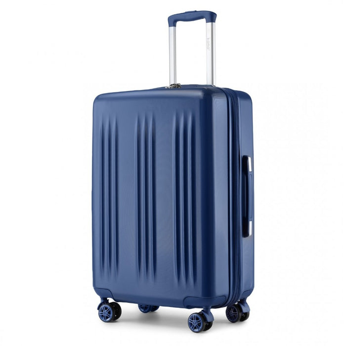 Striped Check-In Suitcase Expandable ABS+PC Luggage with Four Spinner Wheels TSA Lock – 24-Inch – Navy