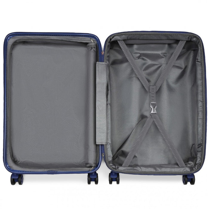 Striped Check-In Suitcase Expandable ABS+PC Luggage with Four Spinner Wheels TSA Lock – 24-Inch – Navy