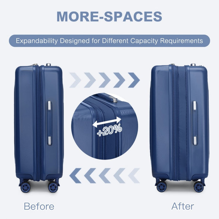 Striped Check-In Suitcase Expandable ABS+PC Luggage with Four Spinner Wheels TSA Lock – 24-Inch – Navy