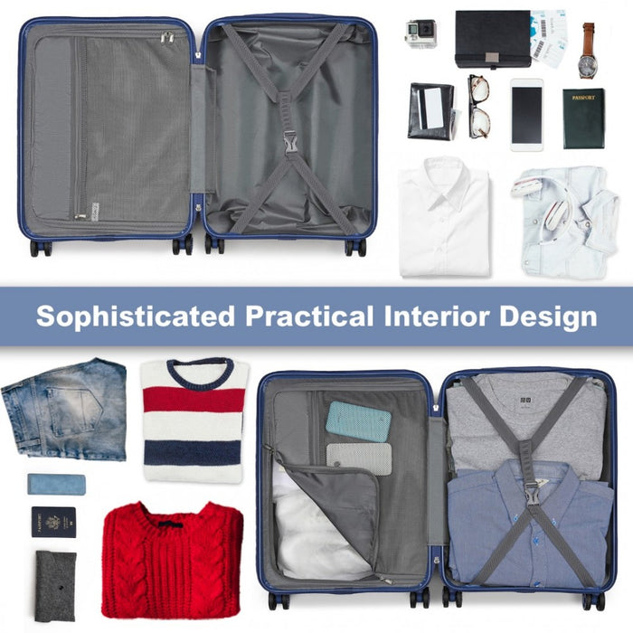 Striped Check-In Suitcase Expandable ABS+PC Luggage with Four Spinner Wheels TSA Lock – 24-Inch – Navy