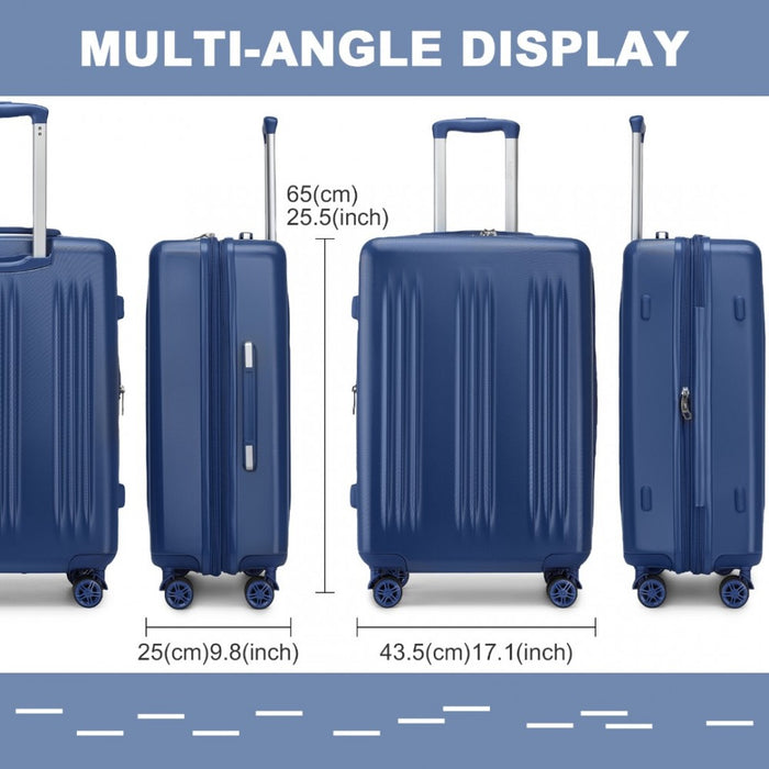 Striped Check-In Suitcase Expandable ABS+PC Luggage with Four Spinner Wheels TSA Lock – 24-Inch – Navy