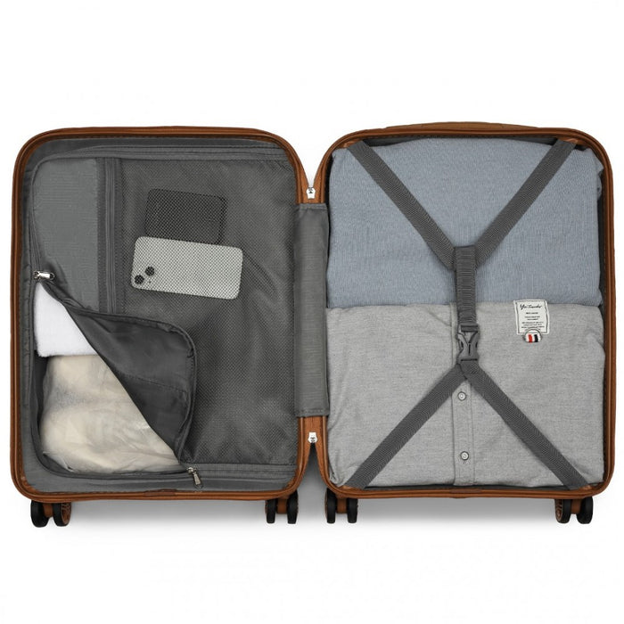 Lightweight ABS+PC Hard Shell Cabin Carry-On Suitcase with TSA Lock – 20-Inch – KSK2484 – Black and Brown