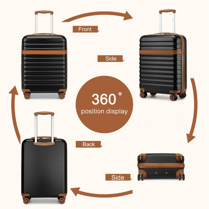 Lightweight ABS+PC Hard Shell Cabin Carry-On Suitcase with TSA Lock – 20-Inch – KSK2484 – Black and Brown