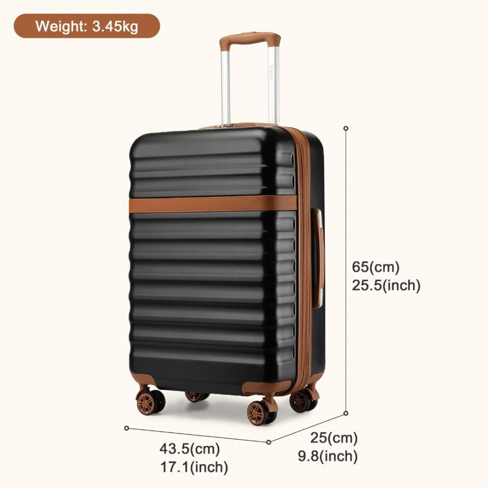 Expandable Lightweight ABS+PC Hard Shell Check-In Suitcase with TSA Lock – 24-Inch – Black and Brown