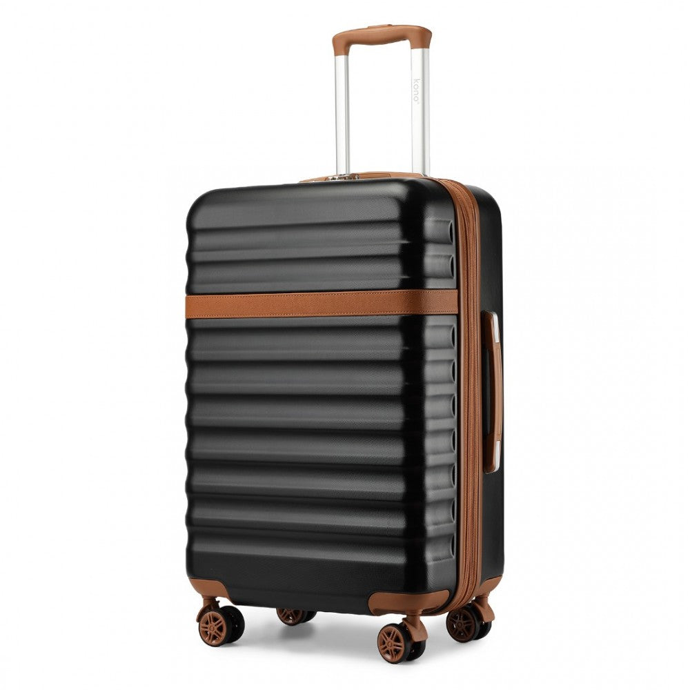 Expandable Lightweight ABS+PC Hard Shell Check-In Suitcase with TSA Lock – 24-Inch – Black and Brown