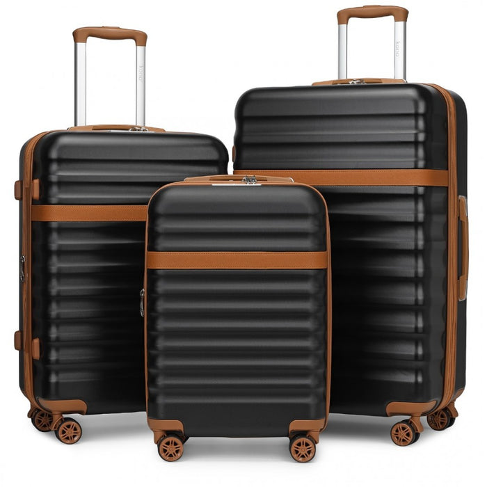 3-Piece Expandable Luggage Set Hard Shell ABS+PC Suitcases – 20/24/28-Inch – KSK2484 – Black and Brown