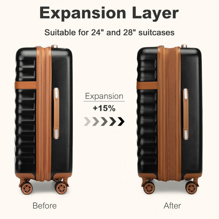 3-Piece Expandable Luggage Set Hard Shell ABS+PC Suitcases – 20/24/28-Inch – KSK2484 – Black and Brown