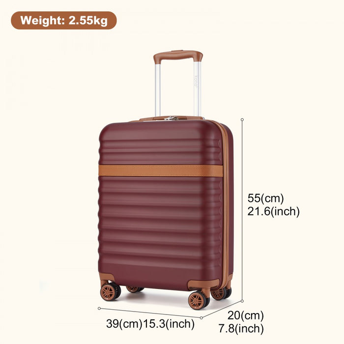 Lightweight ABS+PC Hard Shell Cabin Carry-On Suitcase with TSA Lock – 20-Inch – KSK2484 – Burgundy and Brown
