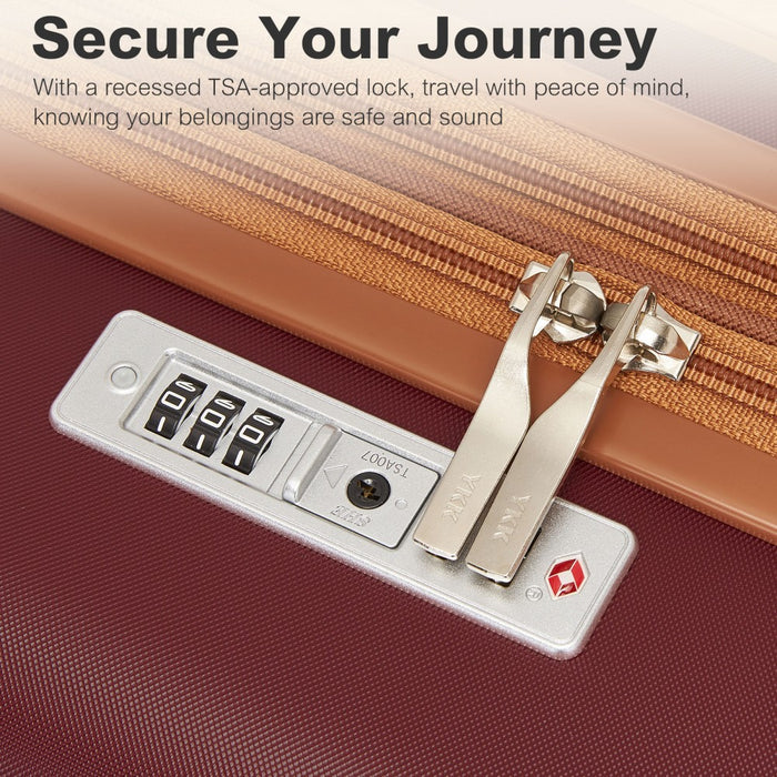 Lightweight ABS+PC Hard Shell Cabin Carry-On Suitcase with TSA Lock – 20-Inch – KSK2484 – Burgundy and Brown