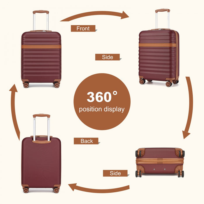 Lightweight ABS+PC Hard Shell Cabin Carry-On Suitcase with TSA Lock – 20-Inch – KSK2484 – Burgundy and Brown