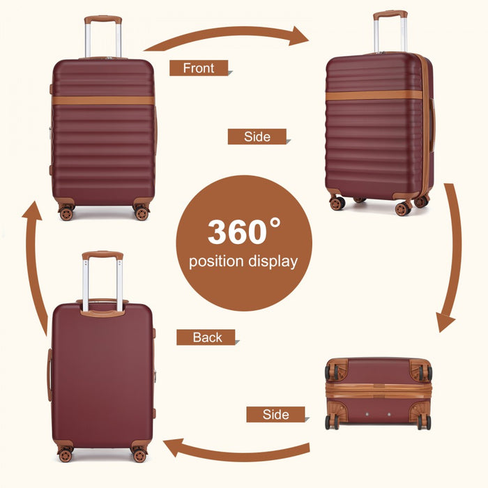 3-Piece Expandable Luggage Set Hard Shell ABS+PC Suitcases – 20/24/28-Inch – KSK2484 – Burgundy and Brown
