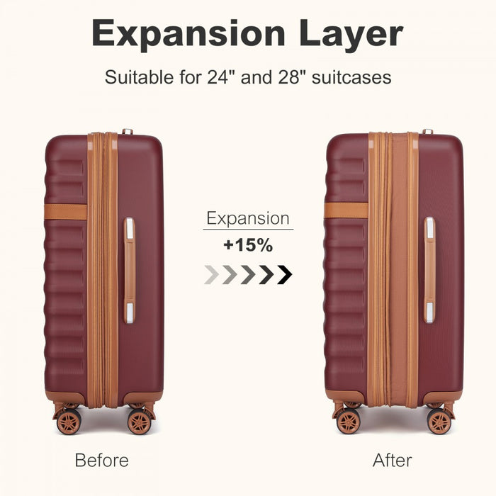 Expandable Lightweight ABS+PC Hard Shell Check-In Suitcase – 24-Inch – Burgundy and Brown