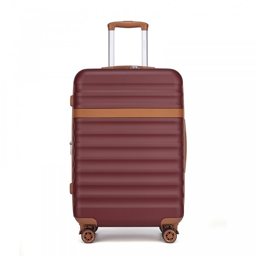 Expandable Lightweight ABS+PC Hard Shell Check-In Suitcase – 24-Inch – Burgundy and Brown