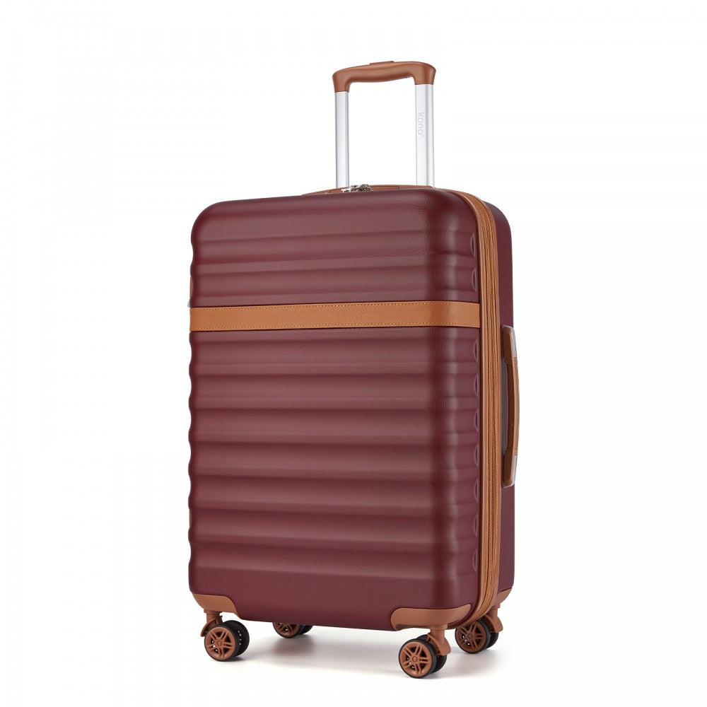Expandable Lightweight ABS+PC Hard Shell Check-In Suitcase – 24-Inch – Burgundy and Brown