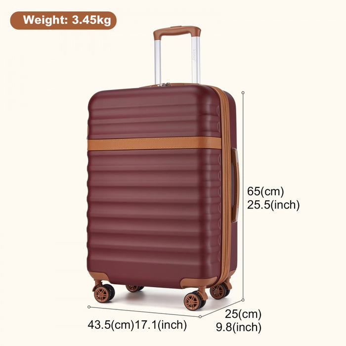 Expandable Lightweight ABS+PC Hard Shell Check-In Suitcase – 24-Inch – Burgundy and Brown