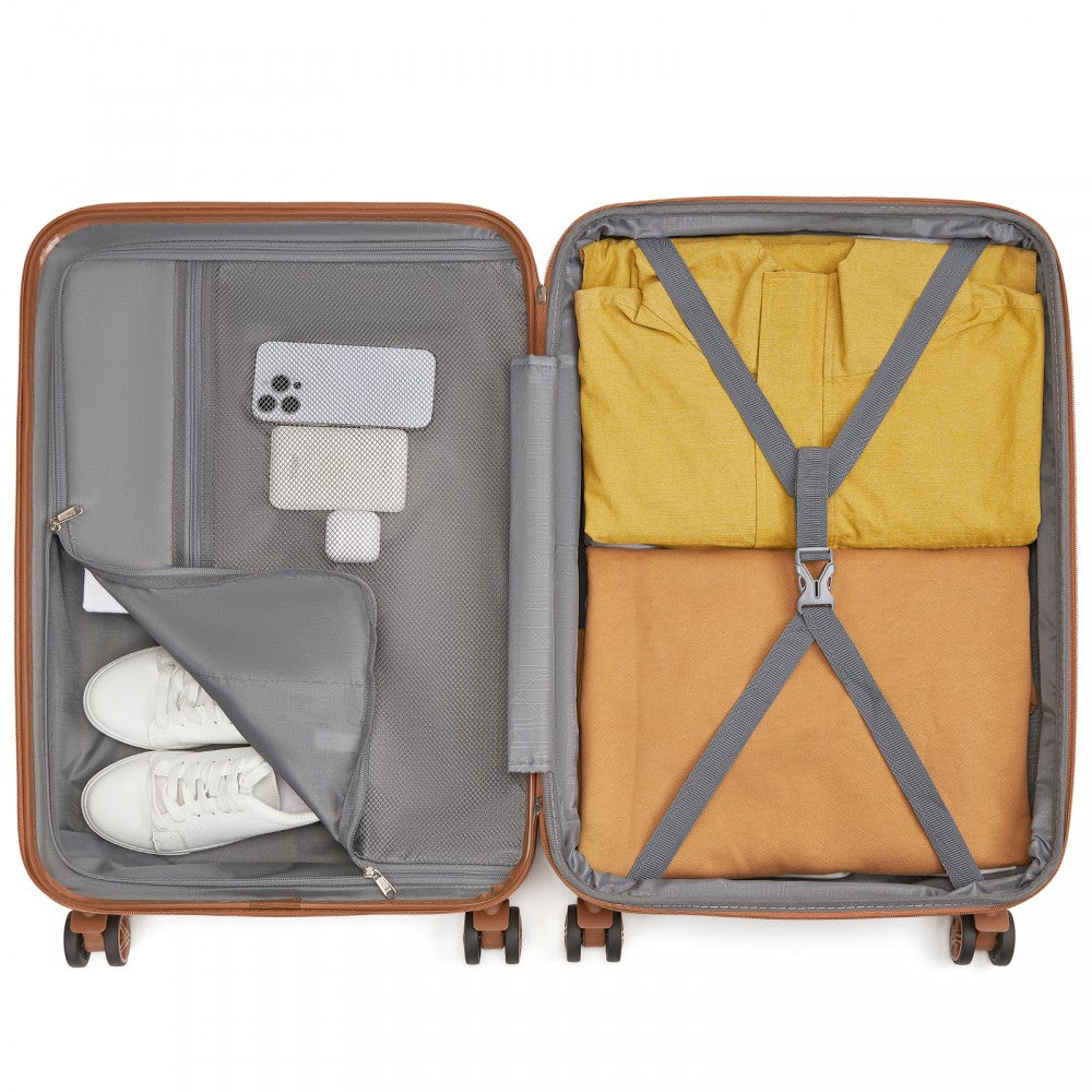 Expandable Lightweight ABS+PC Hard Shell Check-In Suitcase – 24-Inch – Burgundy and Brown