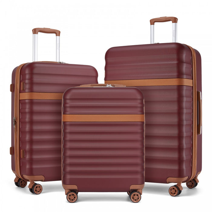 3-Piece Expandable Luggage Set Hard Shell ABS+PC Suitcases – 20/24/28-Inch – KSK2484 – Burgundy and Brown