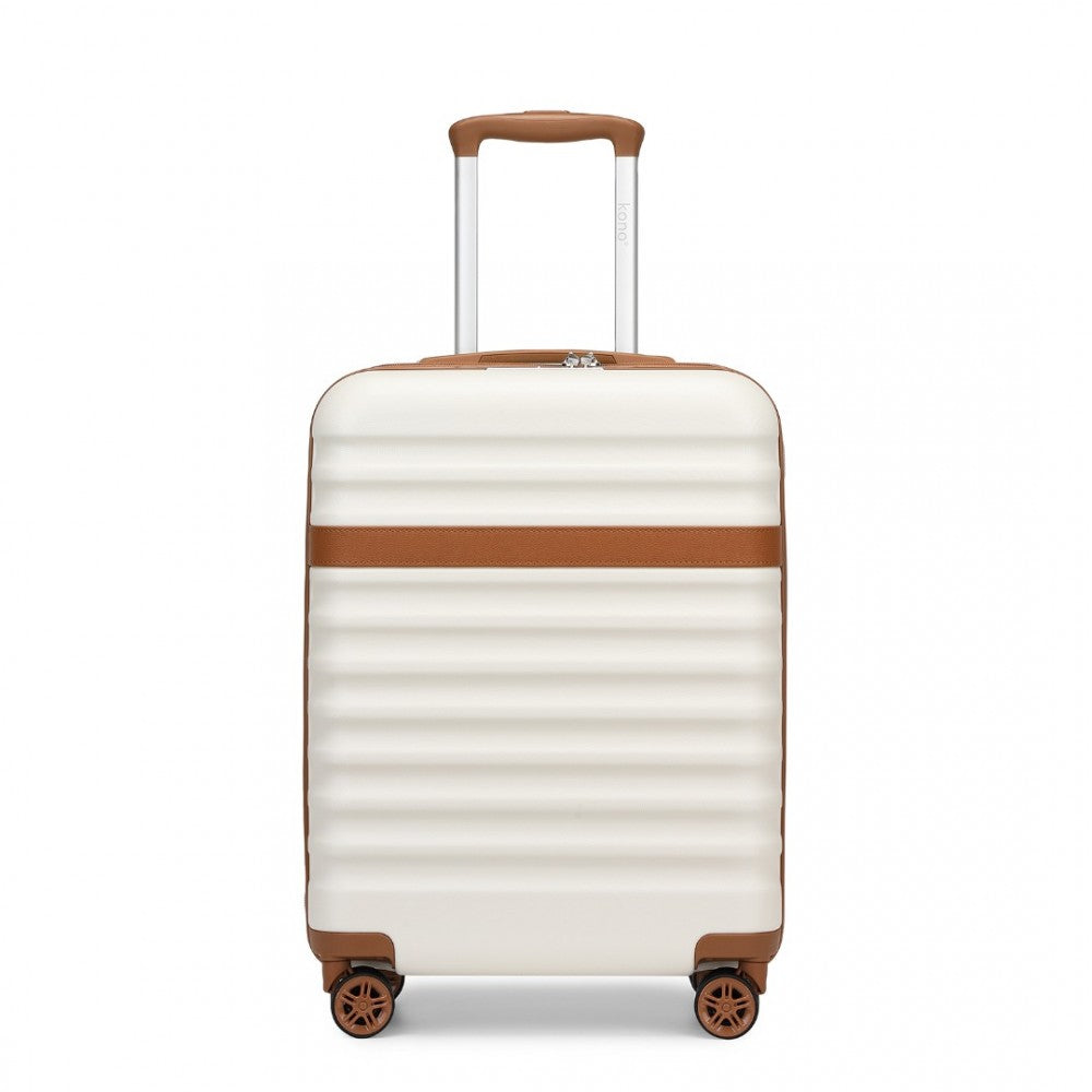 Lightweight ABS+PC Hard Shell Cabin Carry-On Suitcase with TSA Lock – 20-Inch – KSK2484 – Cream and Brown