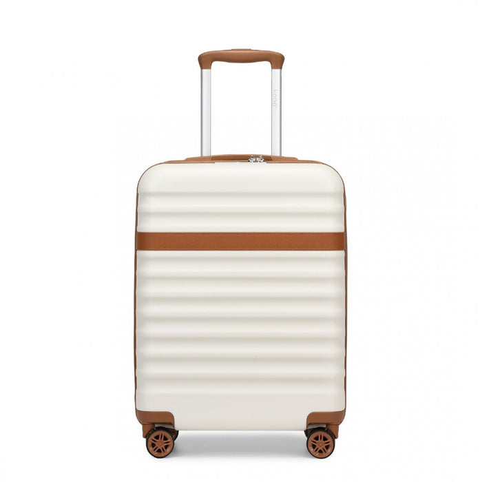 Lightweight ABS+PC Hard Shell Cabin Carry-On Suitcase with TSA Lock – 20-Inch – KSK2484 – Cream and Brown