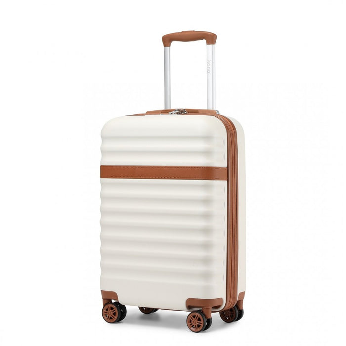 Lightweight ABS+PC Hard Shell Cabin Carry-On Suitcase with TSA Lock – 20-Inch – KSK2484 – Cream and Brown