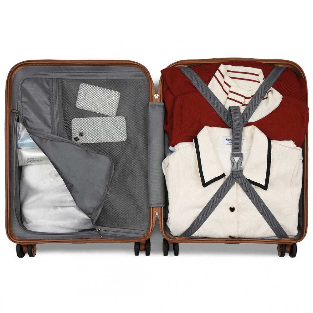 Lightweight ABS+PC Hard Shell Cabin Carry-On Suitcase with TSA Lock – 20-Inch – KSK2484 – Cream and Brown