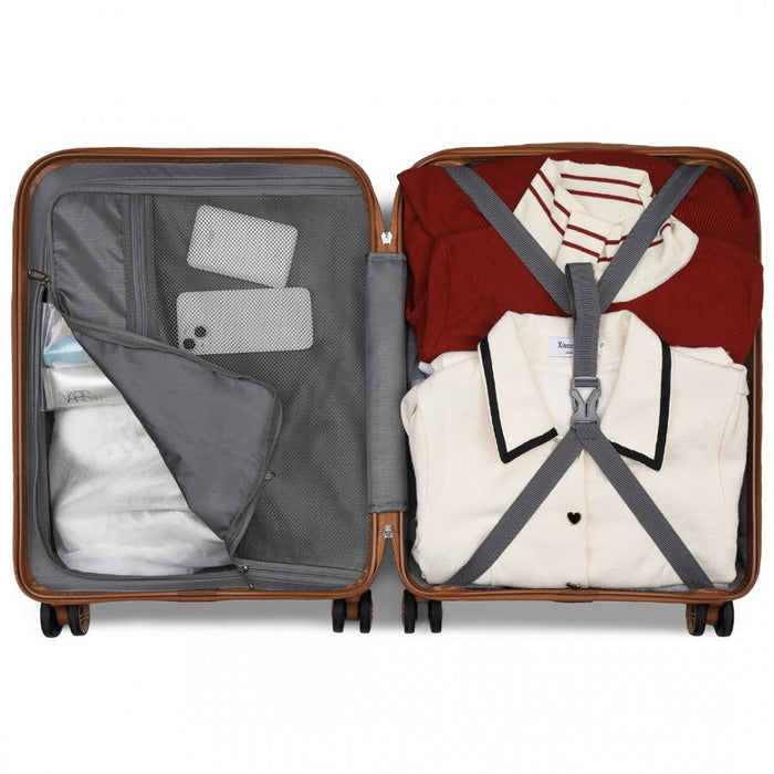 Lightweight ABS+PC Hard Shell Cabin Carry-On Suitcase with TSA Lock – 20-Inch – KSK2484 – Cream and Brown