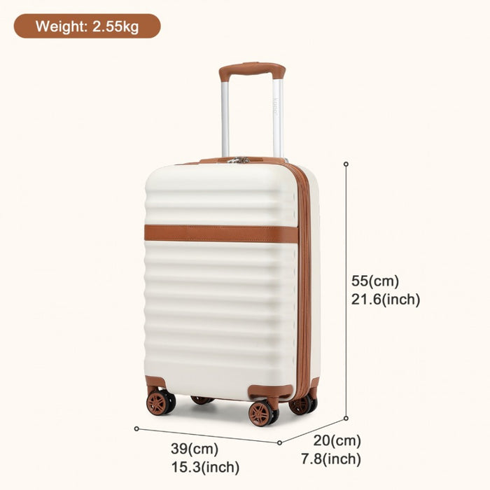 Lightweight ABS+PC Hard Shell Cabin Carry-On Suitcase with TSA Lock – 20-Inch – KSK2484 – Cream and Brown