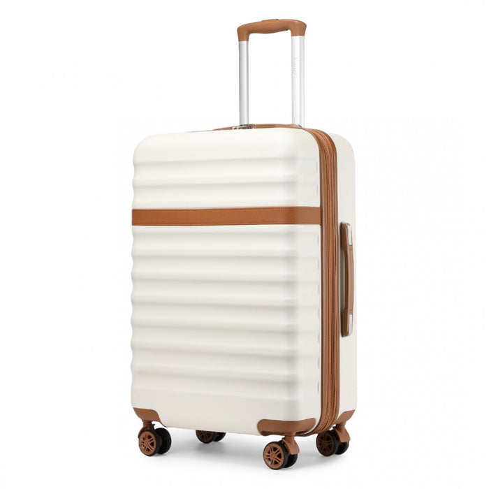 Expandable Lightweight ABS+PC Hard Shell Check-In Suitcase with TSA Lock – 28-Inch – Cream and Brown