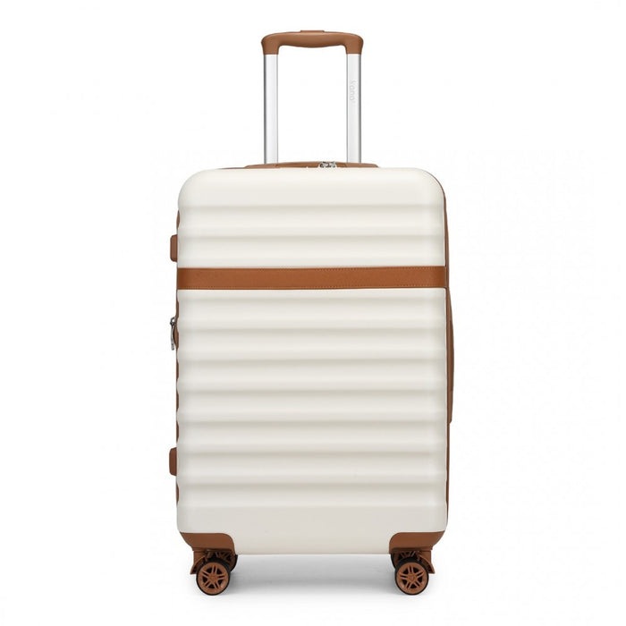 Expandable Lightweight ABS+PC Hard Shell Check-In Suitcase with TSA Lock – 28-Inch – Cream and Brown