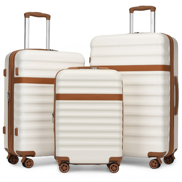 3-Piece Expandable Luggage Set Hard Shell ABS+PC Suitcases – 20/24/28-Inch – KSK2484 – Cream and Brown