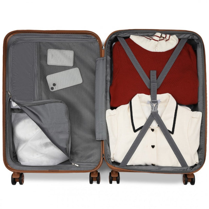3-Piece Expandable Luggage Set Hard Shell ABS+PC Suitcases – 20/24/28-Inch – KSK2484 – Cream and Brown