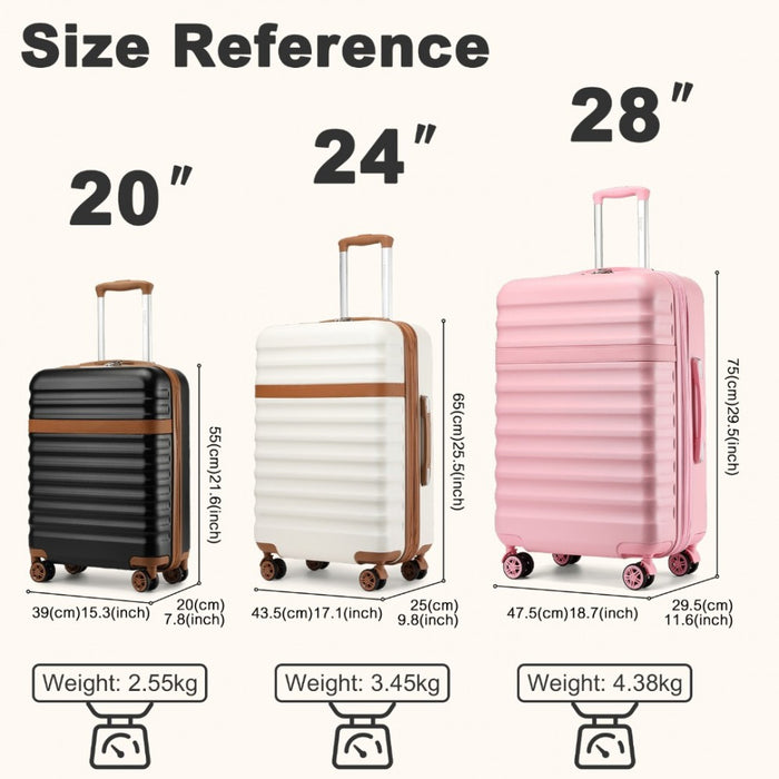 3-Piece Expandable Luggage Set Hard Shell ABS+PC Suitcases – 20/24/28-Inch – KSK2484 – Cream and Brown