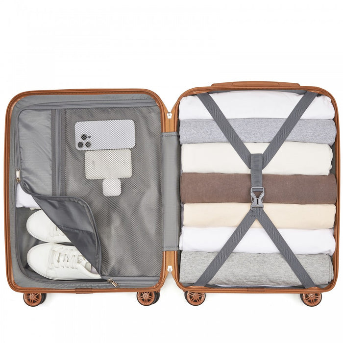 Lightweight ABS+PC Hard Shell Cabin Carry-On Suitcase with TSA Lock – 20-Inch – KSK2484 – Green and Brown