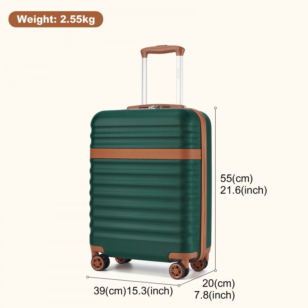 Lightweight ABS+PC Hard Shell Cabin Carry-On Suitcase with TSA Lock – 20-Inch – KSK2484 – Green and Brown